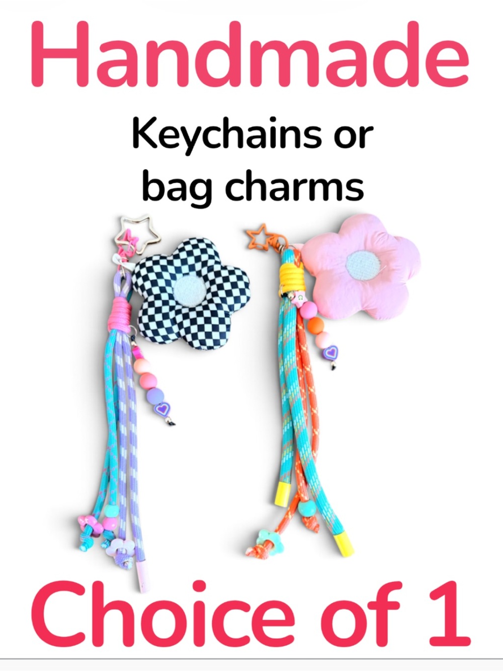 Handmade Paracord flower keychains or bag charms choice of 1 pink or 1 black